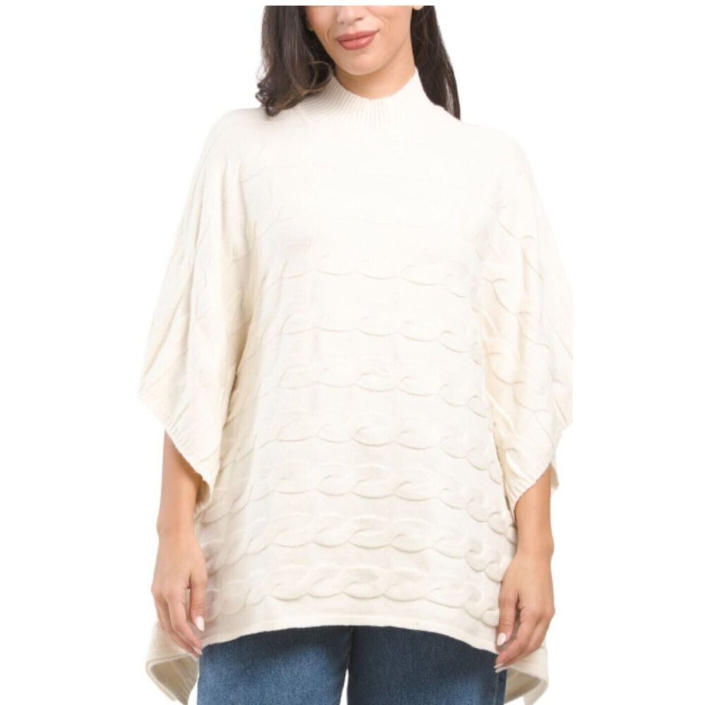 NWT CYRUS Cable Stitch Poncho Ivory Sweater Sizes M, L, NWT